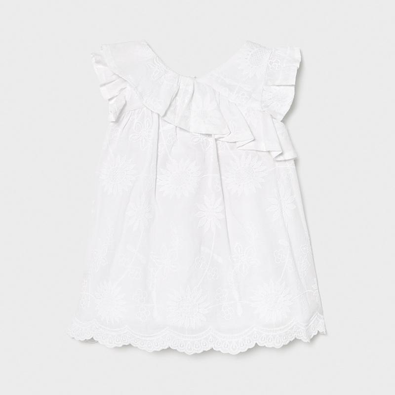 Šaty s výšivkami květin bílé BABY Mayoral velikost: 74 (9 měsíců)